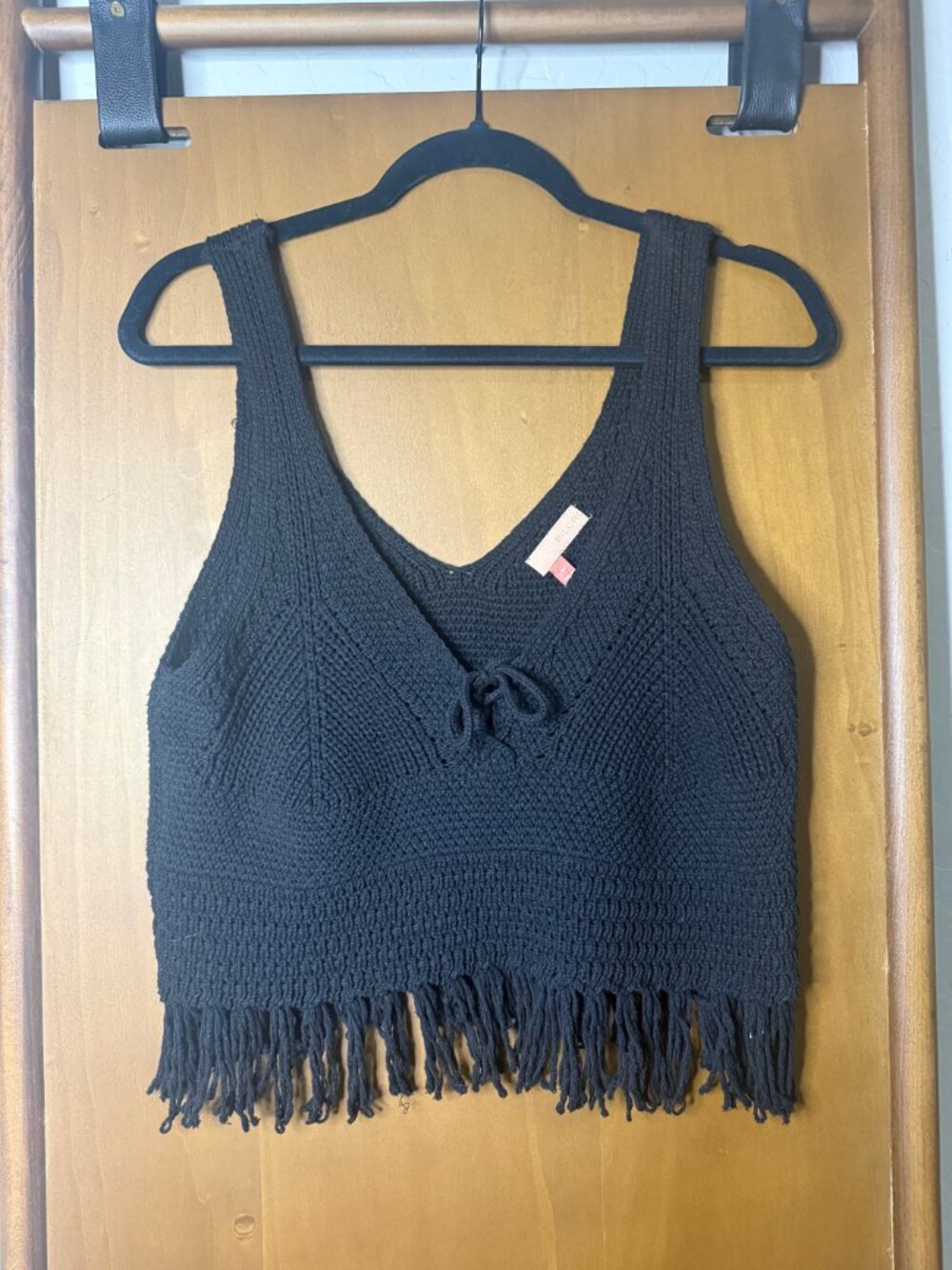 Pilcro Anthropologie Black Cable-Knit Fringe Hem Sweater Tank XS